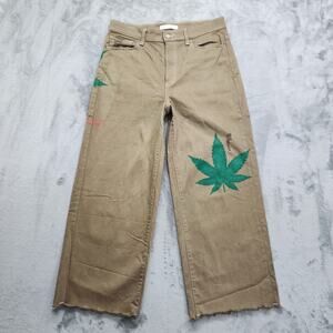 Uniqlo X Plant Girl NYC Jeans Womens 29 Brown Green The 420 Pant Hand Dyed Paint